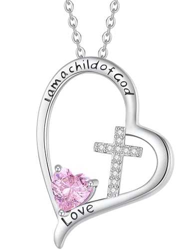 I Am a Child of God Necklace Baptism First Communion Gifts for Girls initial heart necklace 4-6 girls' birthstone jewelry for girls 6-8 Heart Cross Gifts 18K White Gold Plated Necklace for Teen Girls Goddaughter Daughter