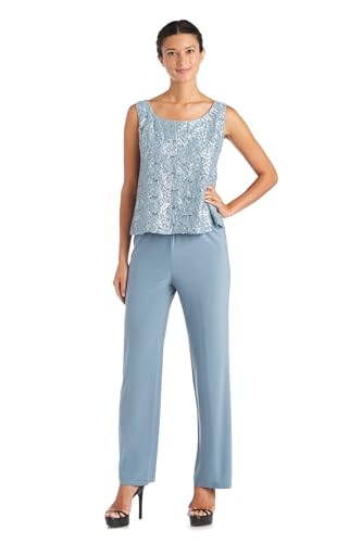 Image of R&M Richards Women's 3-Piece Scallop Glitter Lace Duster Pant Set for Mother of the Bride, Wedding Guest, Cocktail Attire