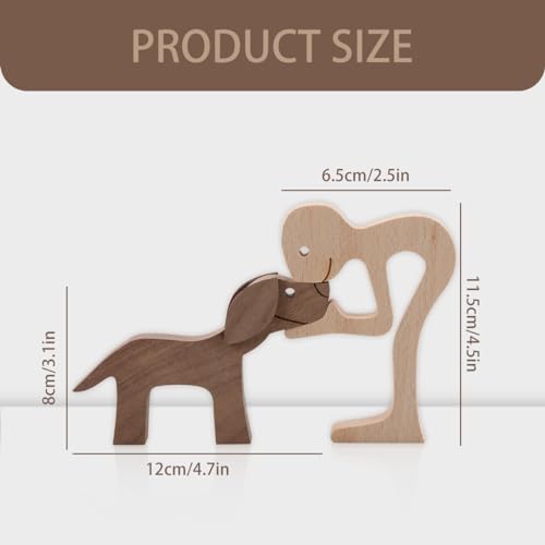 GLADFRESIT Wooden Pet Carvings Dog Puppy Statue - Handmade Craft, Creative Home Décor (Boys and Dogs), Wood-coloured - Image 2