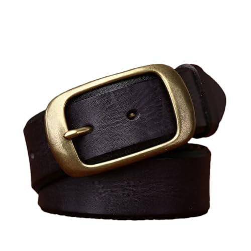3.8 Width Cowhide Thick Leather Men's Brass Buckle Belts Jeans Belts For Men