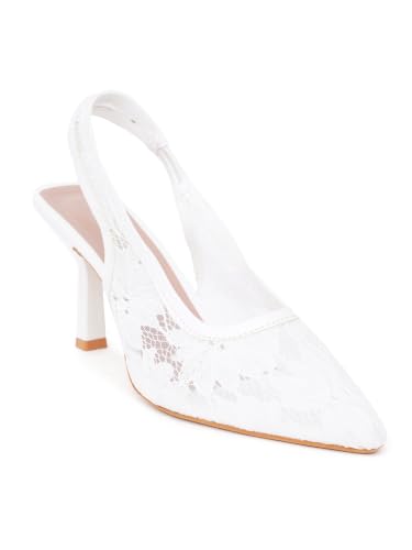 Image of TRYME Elegant Pointed Toe Mesh Stiletto Heel Mules for Women | Comfortable Cushioned Slip-On Closed Toe Dress Sandals