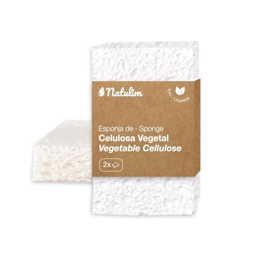Natulim Set de 2 Esponjas de Celulosa Biodegradables - Eficaz contra Todo Tipo de Manchas, Ecológicas, Zero Waste, Veganas y Cruelty Free - Ropa Limpia y Suave sin ensuciar el Planeta - Made in Spain