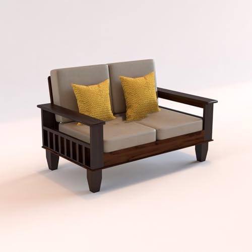 Image of KINGS HOME FURNITURE Sheesham Wooden 4 Seater Sofa for Living Room | Rosewood 4 Seater Cushion Sofa with Side Newspaper Holder for Home & Office | Solid Wood Sofa Set for Lounge (-Walnut,2+1+1 Seater)