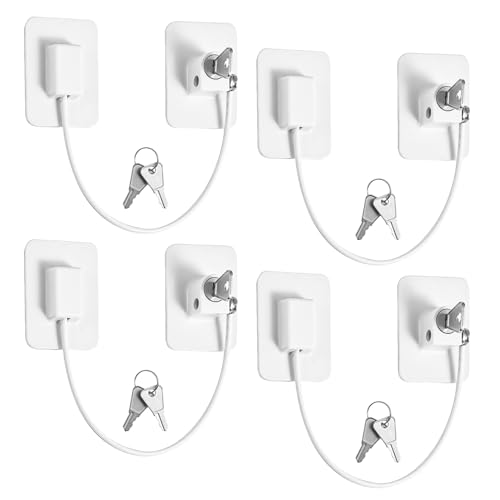 4 Pcs Fridge Lock Adhesive Refrigerator Lock No Drilling Window Locks Child Safety Cupboard Locks with 8 Keys for Doors Drawer Washing Machines