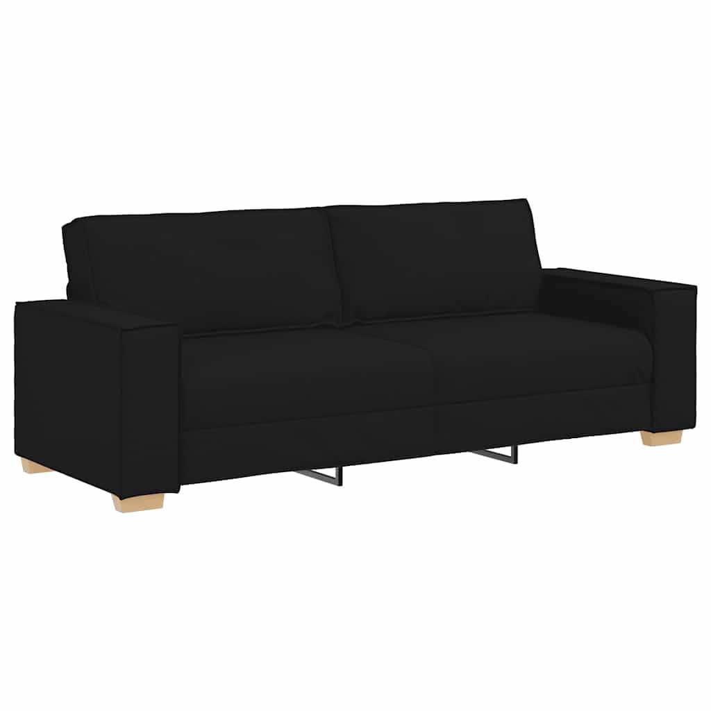Sofá de 3 plazas, color negro, 220 x 78 x 84 cm, tela 100% poliéster, estructura de madera y metal, reposabrazos anchos cómodos para salón, oficina, habitación de invitados