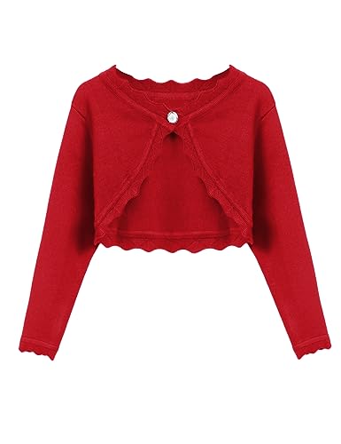 Image of Arshiner Girls Open Front Bolero Shrug Kids Long Sleeve Cropped Elegant Cardigan Knit Sweater