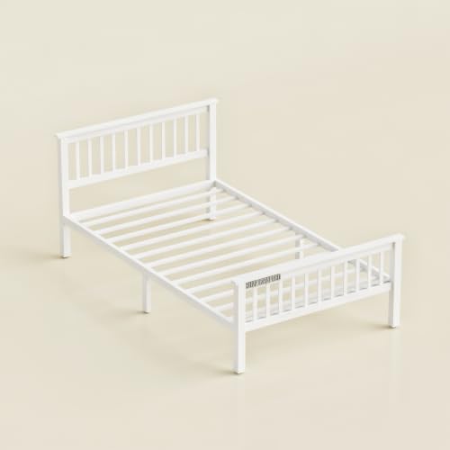 Image of Single Size Metal Bed Frame | Single Metal Bed | SingleSize Iron Bed | Single Steel Bed | Heavy Duty Platform Bed | Metal Cot | Steel Cot | No Box Spring Needed | Bedroom, Home, Hotel & Hostel(White)
