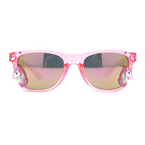 SA106 Girls Kid Size Rainbow Unicorn Badge Horn Rim Sunglasses