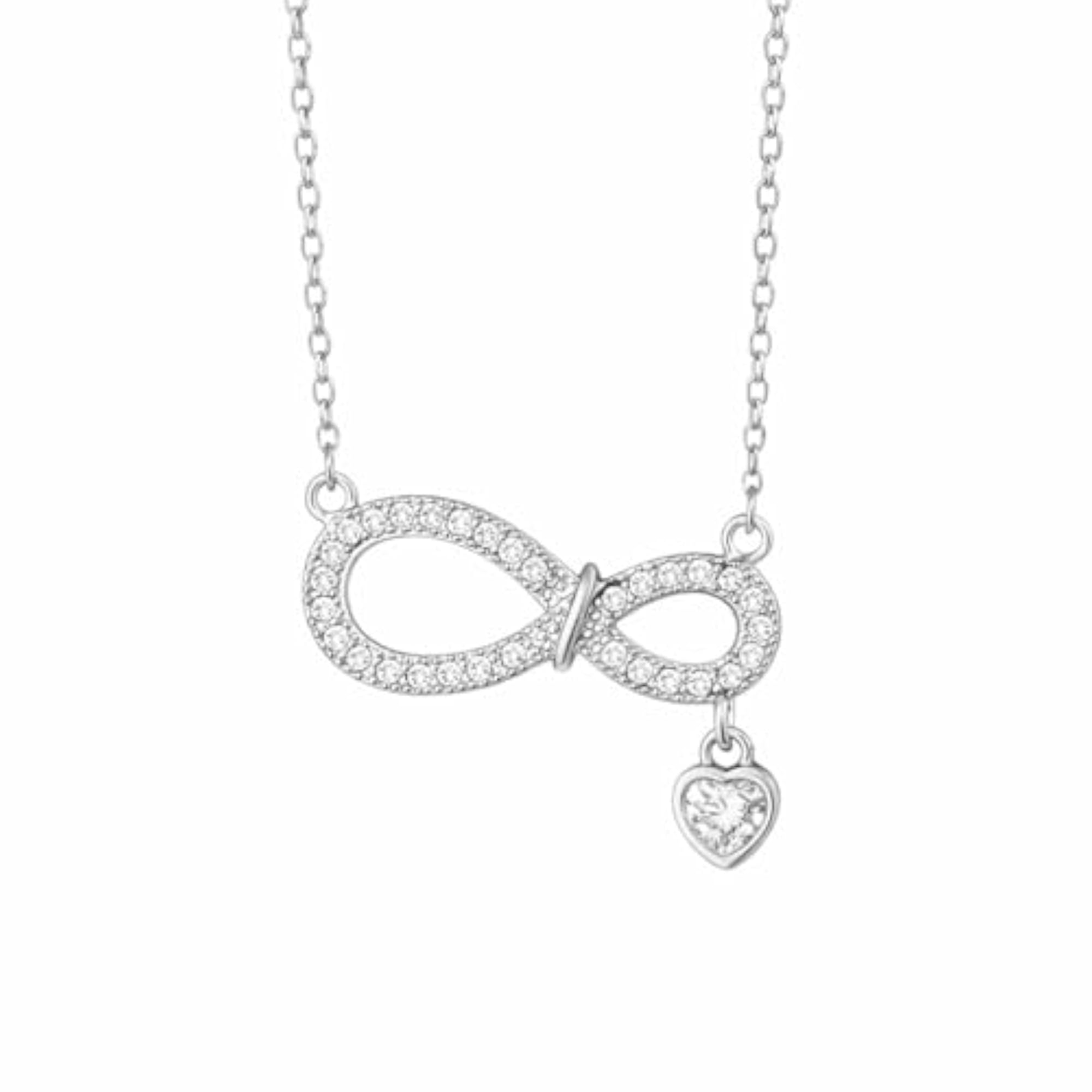 Silver AD Diamond Stone Infinity Heart Pendant Necklace