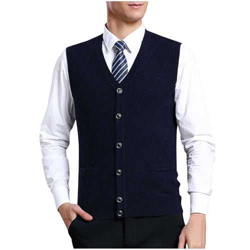 Akklian Men's Classic V Neck Wool Blend Sweater Vest Sleeveless Button Front Knit Cardigan Vest Preppy Clothes with Pockets3
