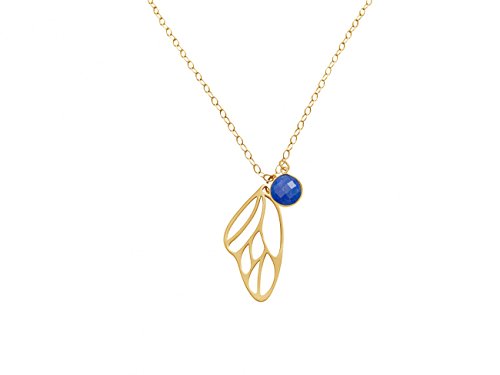 Preisvergleich Produktbild Gemshine - Damen - Halskette - Anhänger - 925 Silber - Vergoldet - Schmetterling Flügel - Saphir - Blau - 45 cm