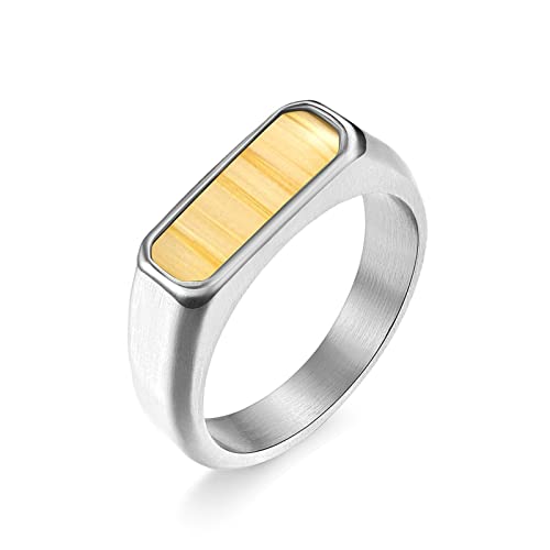 Anillo de boda para hombre personalizado con patrón de madera y acero pulido