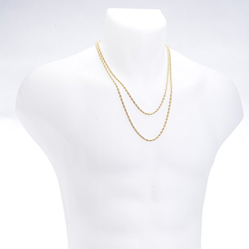 metaltree98 14K Yellow Gold Plated 2.5 mm Rope Double Chain Necklace 22"+26" 2pc Set2