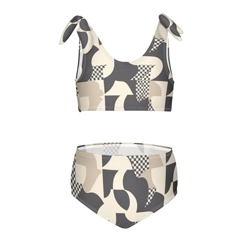 KLL Houndstooth Black and White Girls 2 Piece Bikini Sets Scoop Neck Swimming Swimwear Bathing Suit