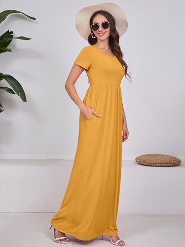 Image of DEARCASE Maxi Dress for Women Short Sleeve Casual Summer Loose Plain Comfy Long Dresses with Pockets