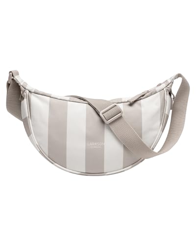 LARKSON Crossbody Bag Damen & Herren Beige Gestreift - Solveig Small - Umhängetasche im Halbmond Style - Halbrunde Schultertasche - Moon Bag Design - Wasserabweisend