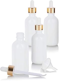 2 oz Opal White Glass Boston Round Bottle with Gold Metal and Glass