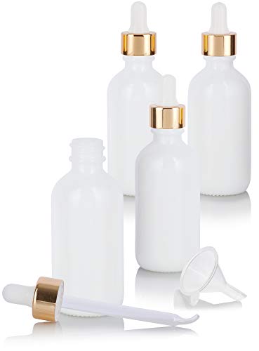 2 oz Opal White Glass Boston Round Bottle with Gold Metal and Glass