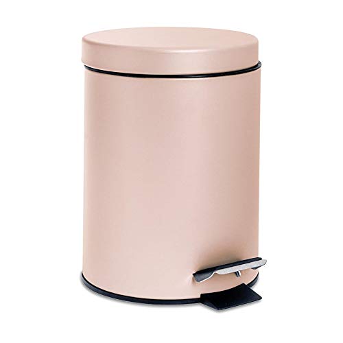 Harbour Housewares 3L Bathroom Bin - Matte Pink - Round Stainless Steel Pedal Bin Slim Kitchen Rubbish Trash Can Garbage Dustbin with Lid and Inner Liner Bucket