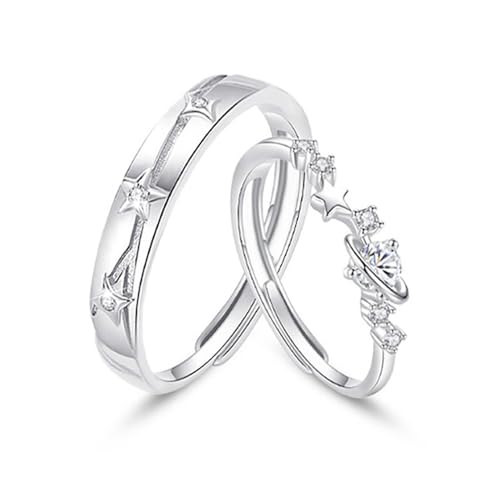 Dainty Star Promise Rings Set for Women Men S925 Sterling Silver Crystal Cz Matching Couple Open Adjustable Luck Star Him And Her Finger Band Ring Anniversary Statement Jewelry Gift Engagement Wedding
