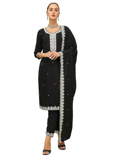 Image of VredeVogel Kurta Set with Dupatta | Viscose Roman Silk Embroidered Kurta Set for Women | Women's Ethnic Casual Kurti Set |Kurta Pant Festive Suit