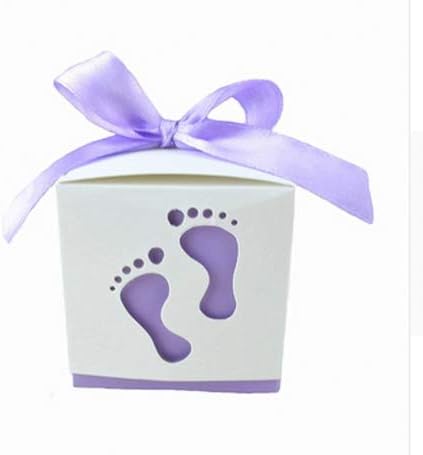 Crazy Night 50PCS Laser Cute Baby Shower Party Birthday Decorations Gift Boxes Wedding Favor Ribbons Candy Boxes Candy Box feet Shape Party (Light Purple)