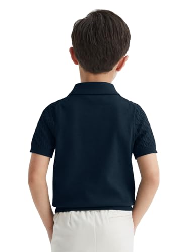 Image of Haloumoning Boys Cable Knit Polo Shirt Sweater Kids Short Sleeve Fashion Pullover T-Shirts Clothes 5-14 Years