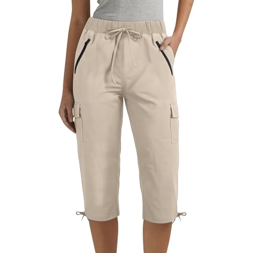 Pantalon cargo d'été pour femme taille haute coupe droite unie