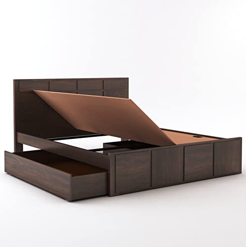 Image of MAMTA DECORATION Sheesham Wood King Size Bed with Drawer Storage Solid Wood Double Bed Palang Wooden Furniture Bed for Bedroom Living Room (Walnut Finish)
