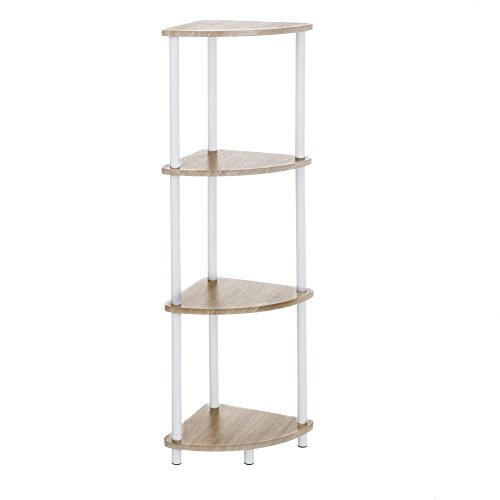 LOLAhome Estantería de 3 o 4 Baldas, Mueble Auxiliar 3 o 4 Estantes en Marrón de Metal para Baño, Oficina, Salón y Habitación (4 baldas Rincon)