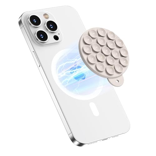 HSAOHD Magnetic Suction Cup Phone Mount with MagSafe Silicone Hands-Free Grip Holder for iPhone Case and Android Mirror Shower Phone Stand for Makeup FaceTime Gym Kitchen Bathroom Stone