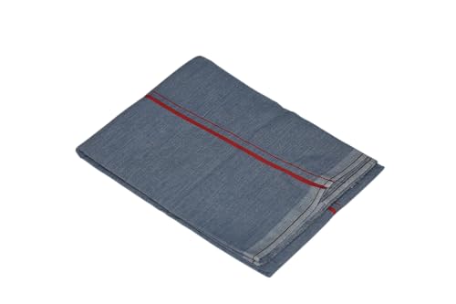 Image of Pure Cotton Dhoti for Men (1.28 x 1.87 m) | Solid Panchalu with Varied Small Color Border | Kerala Cotton Veshti, Khadi Dhoti | Lightweight Pooja & Temple Wear