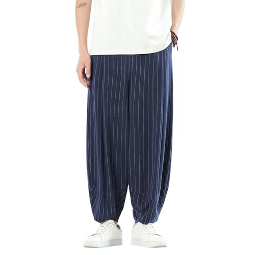 Pantalon Chinois Homme en coton lin haut de gamme style rétro rayé chic