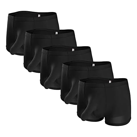 JEsilunmaMY Mens Elephant Nose Ice Silk Underwear Low Waist Long Pouch Boxer Briefs Solid Color Moisture-Wicking Underpants (Black-5PC,X-Large) Cover
