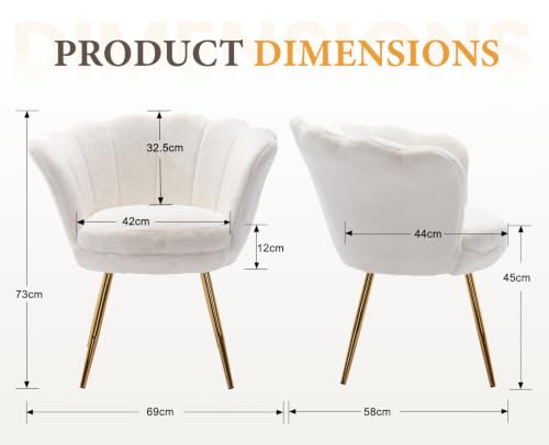 Ya-Home Sessel Wohnzimmer aus Teddystoff, Schminktischstuhl mit Goldfuß Gepolsterter Blumenform Loungesessel Relaxsessel für Wohn/Schlafzimmer, Weiß