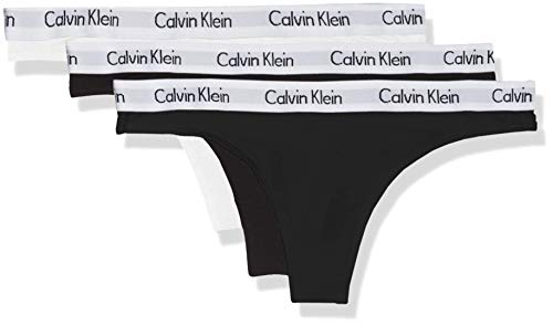 Calvin Klein Damen 3er Pack Strings Tanga, Mehrfarbig (Black/White/Black), L