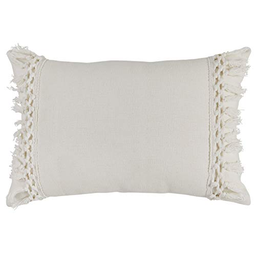 Amazon Brand – Rivet Modern Macrame Fringe Lumbar Throw Pillow - 18 x 12 Inch, White
