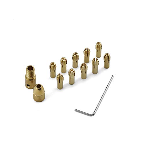 PZRT 2.0mm 13 IN 1 Copper Drill Chuck Kit Electric Grinder Accessories Self-Tightening Micro Twist Drill Chuck Collet Clamp Set Fit 2.0mm Motor Shaft Electric Grinder Rotary DIY Tool