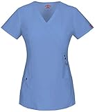 Xtreme Stretch By Dickies Women's Mock Wrap Solid Scrub Top Medium Ceil Blue
