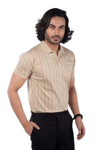 Image of Men's Polo T- Shirts Collar Neck Half Sleeves, Regular Fit, Cotton Mercerized Collection with All Over Vertical Printed Stripes /Comfortable and Soft