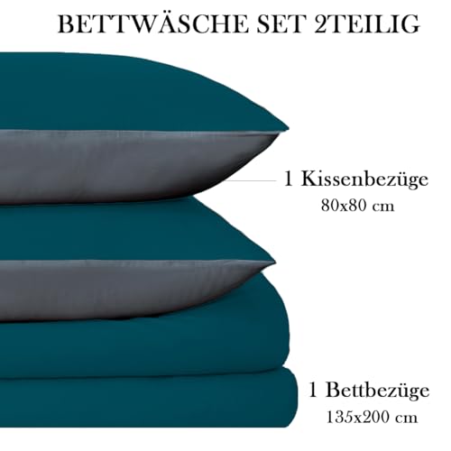 Nesture Bettwäsche 135x200 2teilig Mikrofaser, Petrol/Anthrazit – Ansicht 6
