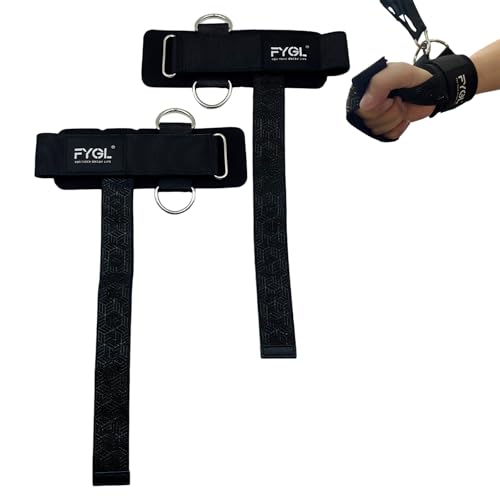 FYGL Double D Ring Weightlifting Straps - Neoprene Padding Black