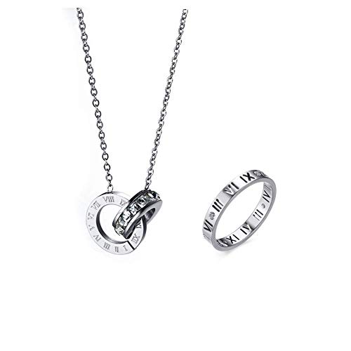 VNOX Stainless Steel Roman Numeral Bangle Bracelet Necklace Stud Earrings Women Grils Jewelry Set