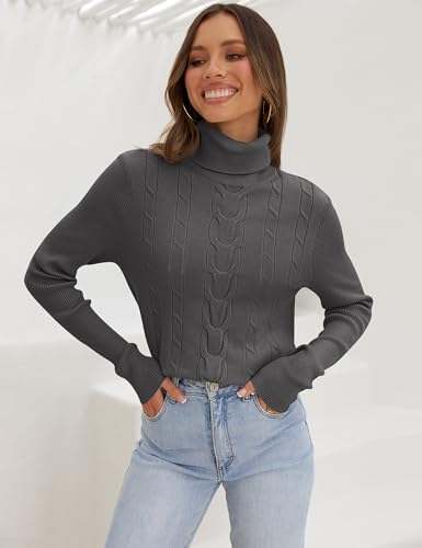 Image of LEANI Womens 2025 Turtleneck Sweaters Cable Knit Long Sleeve Pullover Sweater Jumper