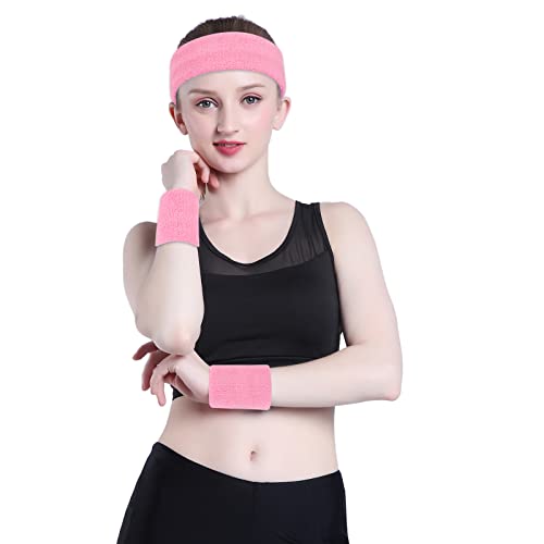 Image of ONUPGO Sweatband Set Sports Headband Wristband Set Sweatbands Terry Cloth Wristband Wrist Sweatband Headbands Moisture Wicking Sweat Absorbing Head Band