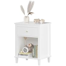 Nightstand with Drawer, 26.77H Wooden Nightstand with Drawer & Open Storage Shelf, Modern Bedside Table for Kids, End Table for Living Room Bedroom, White