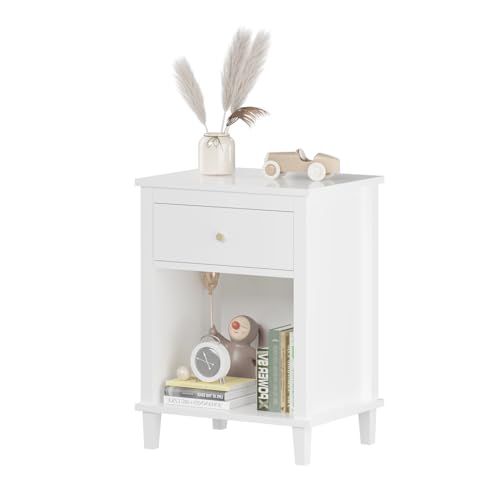 OOTDAY Nightstand with Drawer, 26.77''H Wooden Bedside Table, White by OOTDAY - Used condition - US$71.20