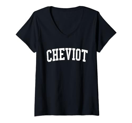 Womens Vintage Cheviot OH Distressed White Varsity Style V-Neck T-Shirt