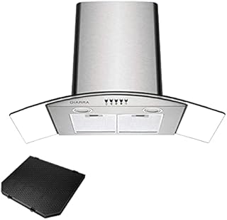 CIARRA CBCS9506B Wall Mounted Cooker Hood 90cm 650 m³/h Curved Glass Chimney Hoods with 3 Speed Recirculating Ducting Kitchen Ventilation Extractor Fan with Carbon Filter