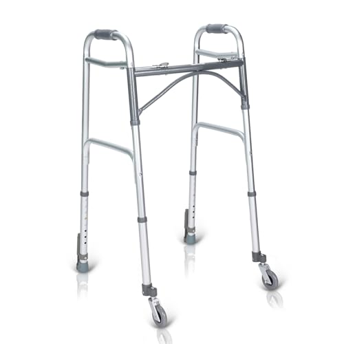 Image of KosmoCare Deluxe Folding Walker With Added Accessories - 360 Swivel Wheels And Auto-Glide Brakes, White